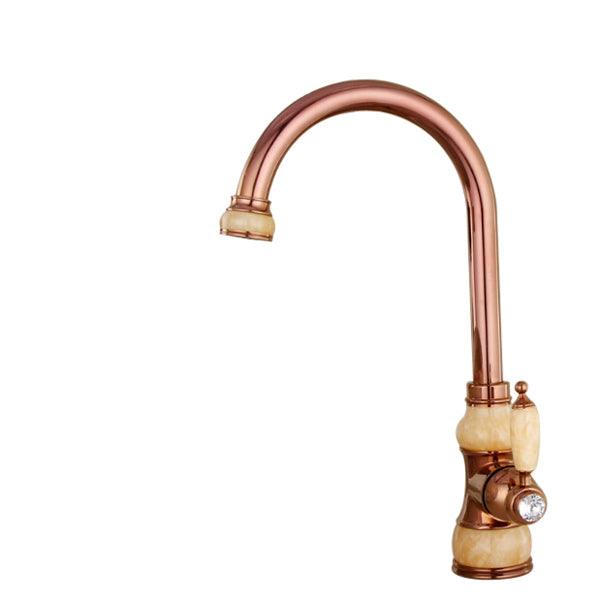 Tall Rose Gold Single Handle Brass Marble Designer Kitchen Faucet