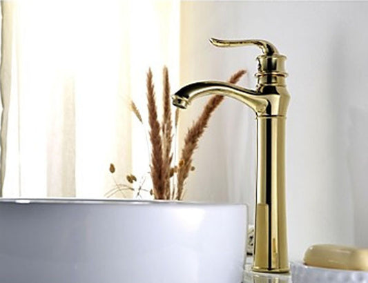 Tall Single Handle Vessel Faucet in Antique Gold Faucet