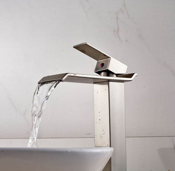 Brushed Nickel Square Bathroom Vessel Sink Faucet