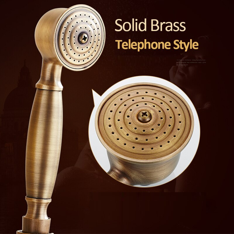 Juno Antique Brass Rainfall Dual Handle Mixer Faucet With Telephone Style Handheld Shower
