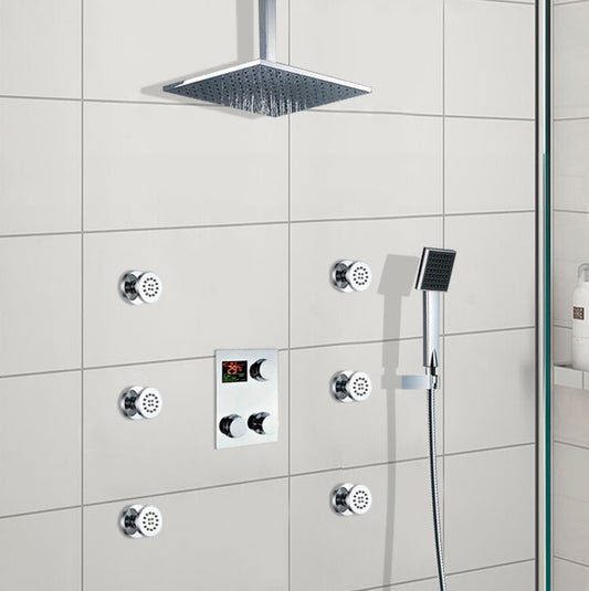 Thermostatic Ceiling Mount Large Shower Head In-wall Shower Faucet 
