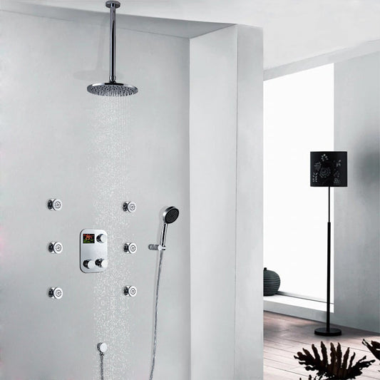 Thermostatic Digital Brass Chrome Ceiling Mount Shower Head System and Hand Shower