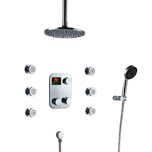 Thermostatic Digital Brass Chrome Ceiling Mount Shower Head System and Hand Shower