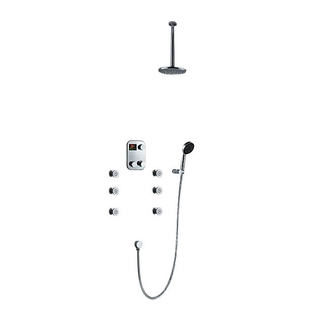 Thermostatic Digital Brass Chrome Ceiling Mount Shower Head System and Hand Shower