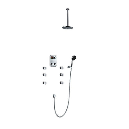 Thermostatic Digital Brass Chrome Ceiling Mount Shower Head System and Hand Shower