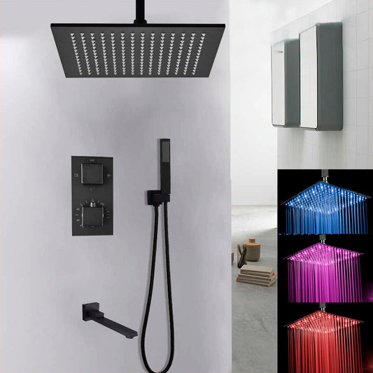 Thermostatic LED Oil-Rubbed Bronze Shower Head with Hand-Held Shower