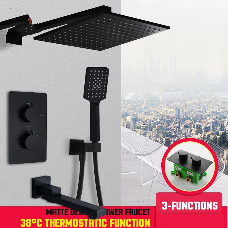 Thermostatic Wall Mount Shower Head with Mixer Swivel Faucet