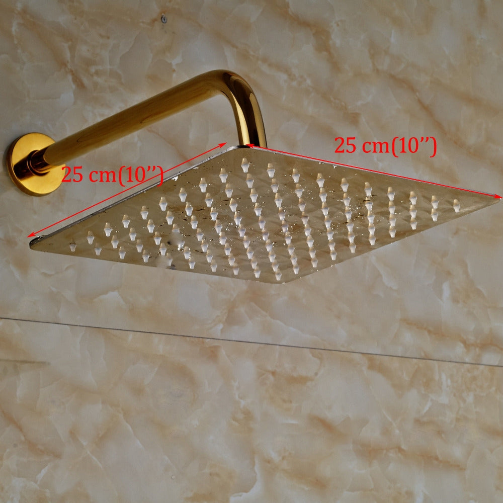 Thin Gold Plated Square 10 inches Bathroom Shower