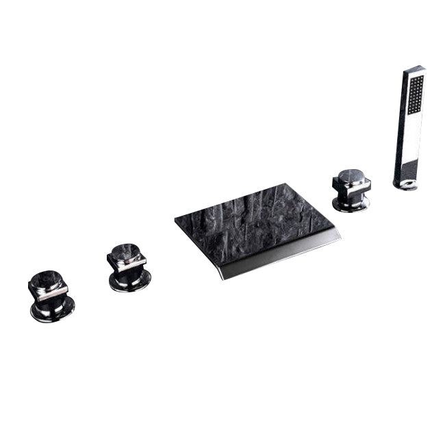 Three Handles Chrome Widespread Bathtub Faucet with Handheld Shower