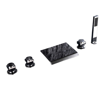 Three Handles Chrome Widespread Bathtub Faucet with Handheld Shower