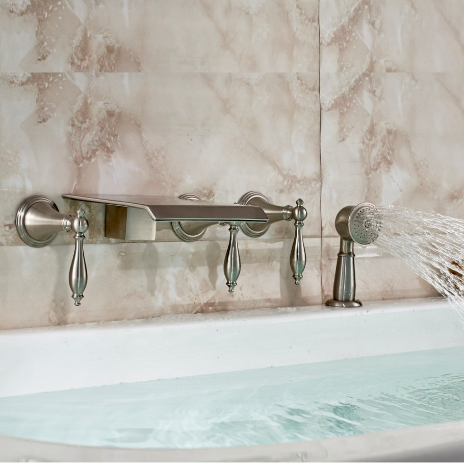 New Waterfall Brushed Nickel Tub Faucet