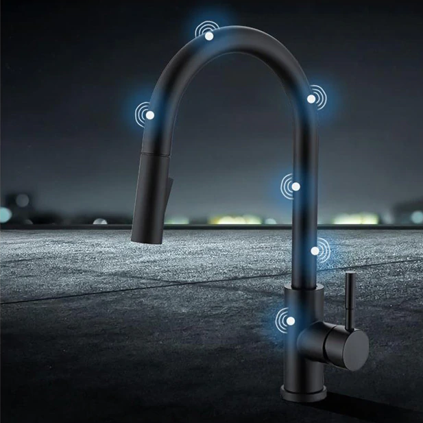 Juno Matte Black Touch Sensor On Kitchen Sink Faucet
