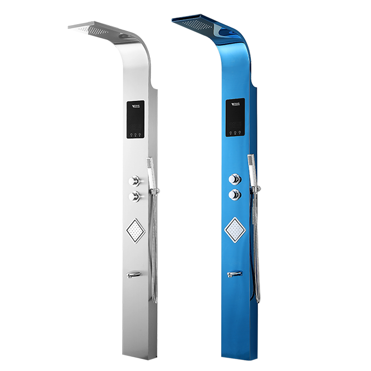 Juno Commercials Wall Mount Dual Handle Polished Shower Panel With High Pressure Body & Hand Shower