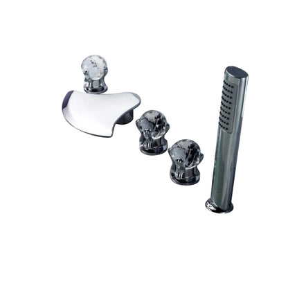 Triple Beautiful Crystal Handle Bathtub Faucet Handheld Shower 