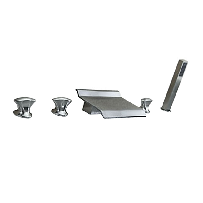 Triple Handle Brushed Waterfall Bathtub Filler with Square Hand Held Shower