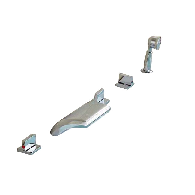 Triple Handle Deck Mounted Widespread Waterfall Bathroom Bathtub Faucet With Handheld Shower 