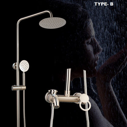 Juno 8 Inch Brushed Nickel Wall Mount 3 Function Rain Shower Head Handheld Spray Bathroom Shower Set