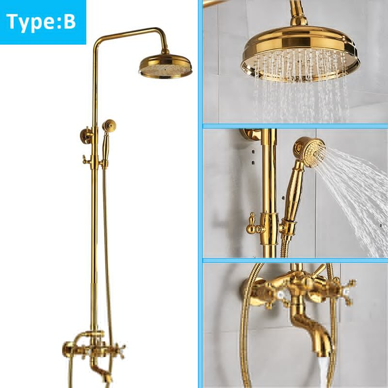 Juno Antique Brass Rainfall Dual Handle Mixer Faucet With Telephone Style Handheld Shower
