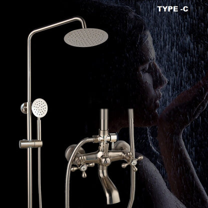 Juno 8 Inch Brushed Nickel Wall Mount 3 Function Rain Shower Head Handheld Spray Bathroom Shower Set