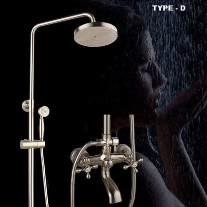 Juno 8 Inch Brushed Nickel Wall Mount 3 Function Rain Shower Head Handheld Spray Bathroom Shower Set