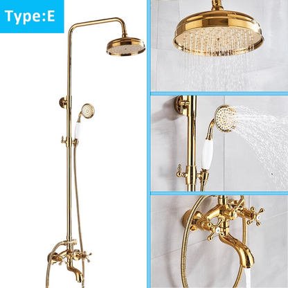 Juno Antique Brass Rainfall Dual Handle Mixer Faucet With Telephone Style Handheld Shower
