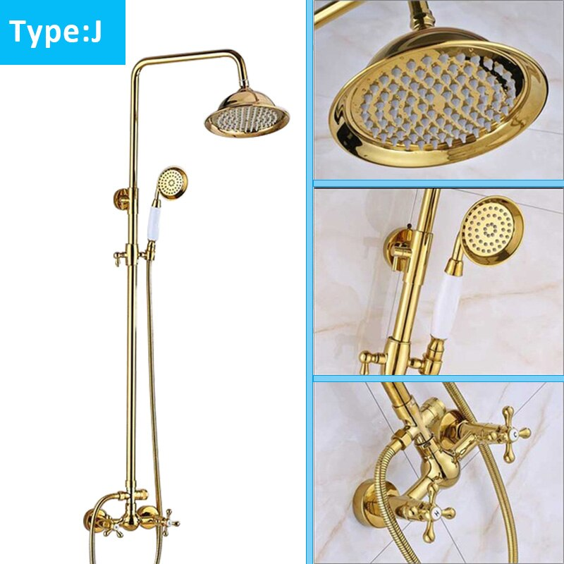 Juno Antique Brass Rainfall Dual Handle Mixer Faucet With Telephone Style Handheld Shower
