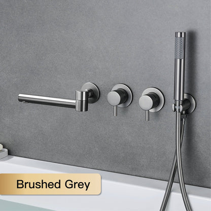 Juno Commercials Wall Mount Dual Handle Mixer Bathtub Faucet with Rainfall Hand Shower