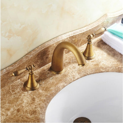 Antique Dual Handle Brass Bathroom Basin Faucet 