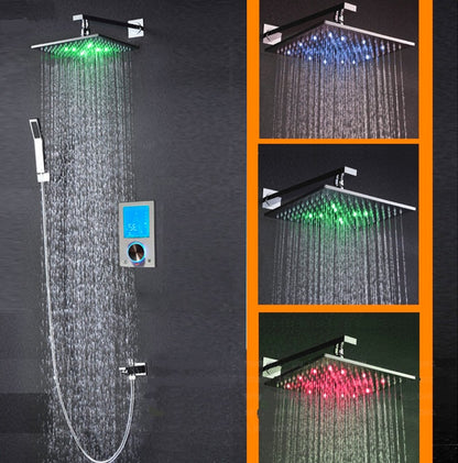 Color Changing LED Shower Head Set With Wall Mount Digital Display Temperature Controller