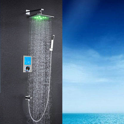 Color Changing LED Shower Head Set With Wall Mount Digital Display Temperature Controller