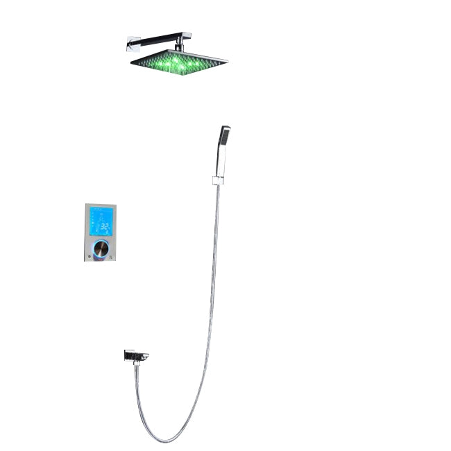 Color Changing LED Shower Head Set With Wall Mount Digital Display Temperature Controller