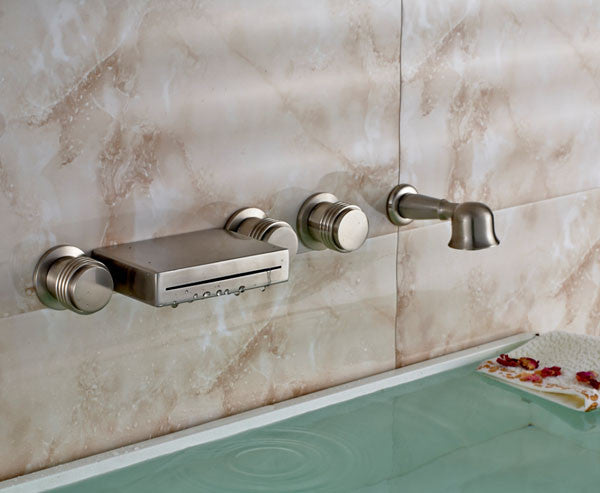 Wall Mount Brushed Bathtub Faucet with Handheld Shower