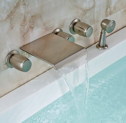 Juno Wall Mount Bathtub Waterfall Faucet with Handheld Shower Head