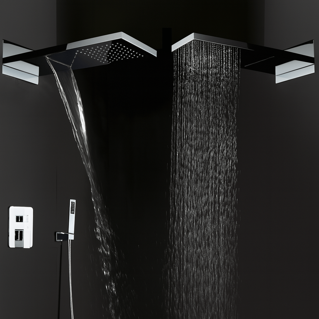 Juno Wall Mount Chrome Brass Waterfall Rain Shower Head