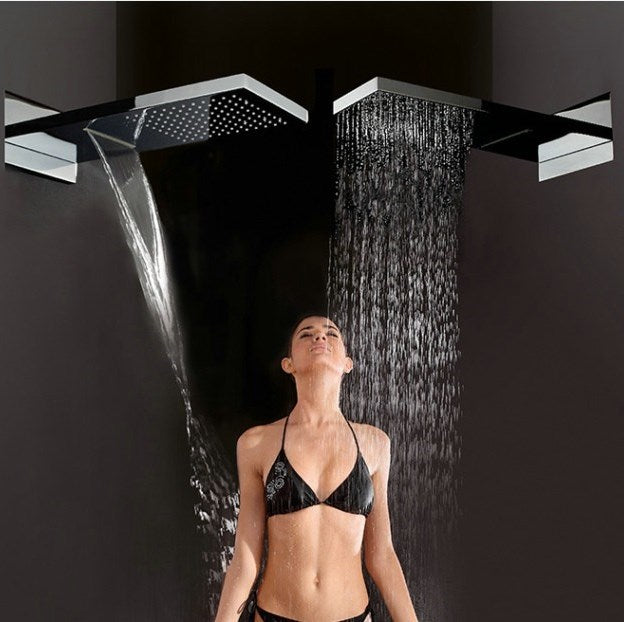 Waterfall Rainfall Wall Mount Chrome Polished Brass Shower Head