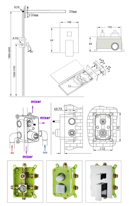 Waterfall Rainfall Wall Mount Chrome Polished Brass Shower Head