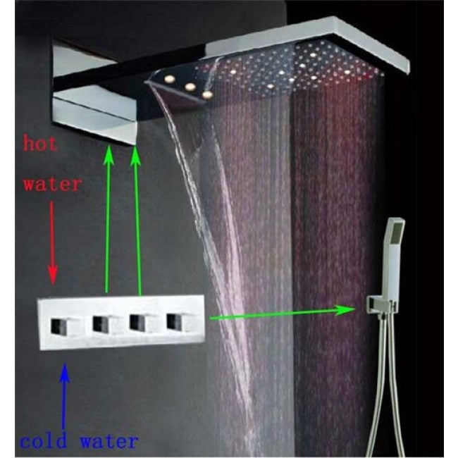 22" LED Waterfall Shower Faucet with Shower Jet