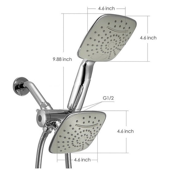 Wall Mount Chrome Finish Waterfall Rainfall Dual Square Head Shower Head
