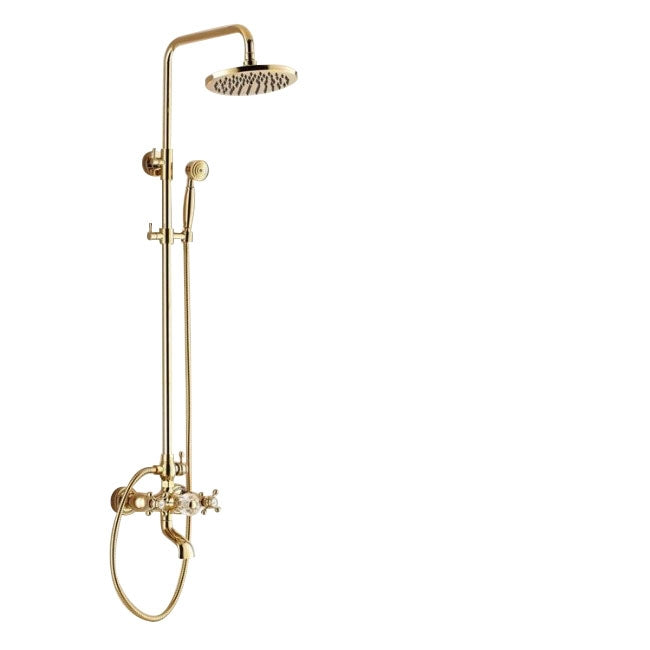 Juno Wall Mount Dual Handle Gold Bathroom Shower with Hand-Held Shower