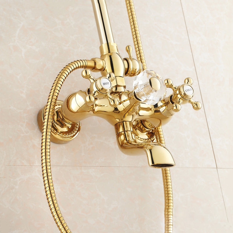 Wall Mount Dual Handle Gold Bathroom Shower with Hand-Held Shower