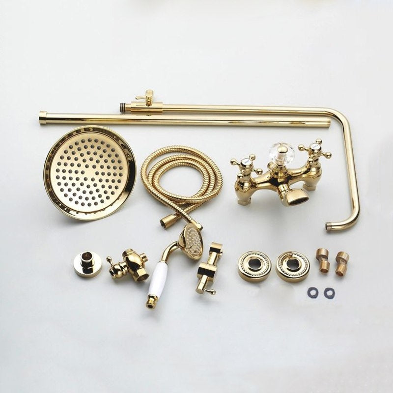 Wall Mount Dual Handle Gold Bathroom Shower with Hand-Held Shower
