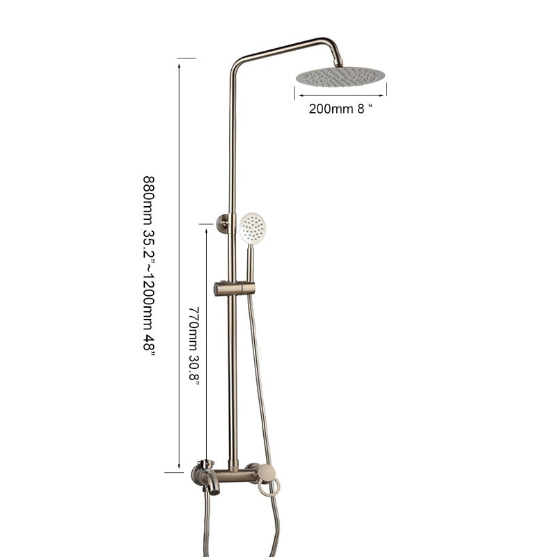 Juno 8 Inch Brushed Nickel Wall Mount 3 Function Rain Shower Head Handheld Spray Bathroom Shower Set