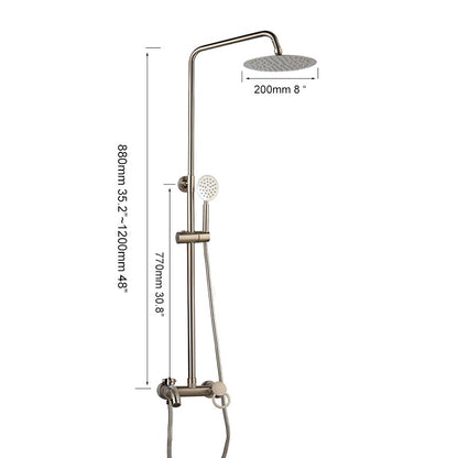 Juno 8 Inch Brushed Nickel Wall Mount 3 Function Rain Shower Head Handheld Spray Bathroom Shower Set