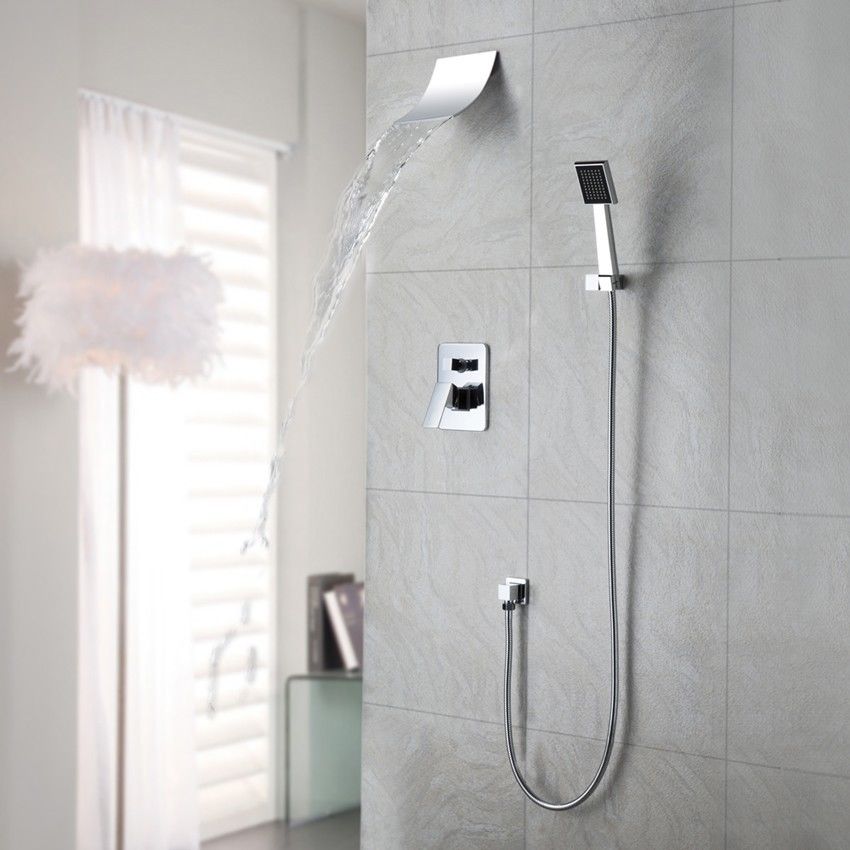 Wall Mount Waterfall Chrome Finish Shower Faucet with Hand Held Shower Head