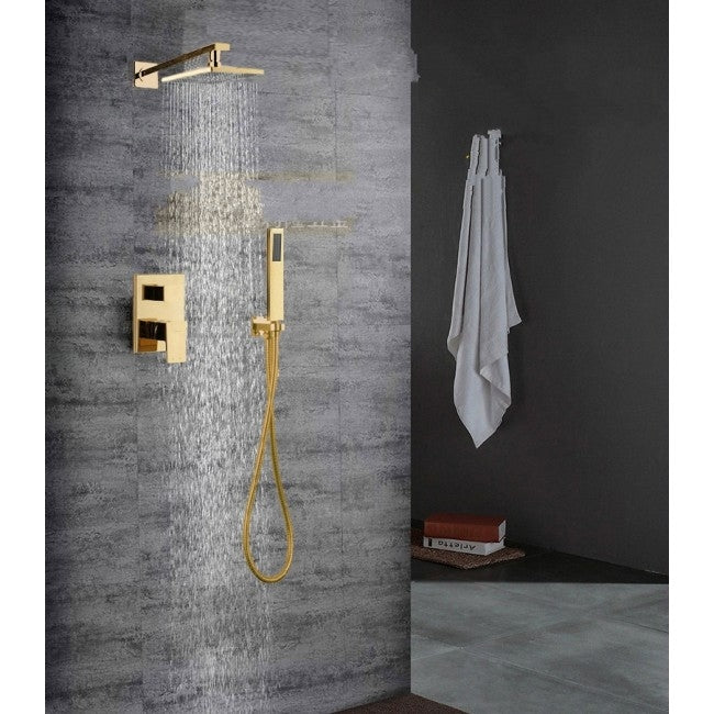 Wall Mounted Gold Finish Bathroom Shower-Head Shower Mixer
