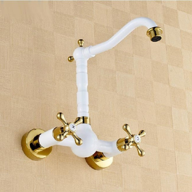 Wall Mounted Gold Plating Bathroom Basin Sink Mixer Faucet