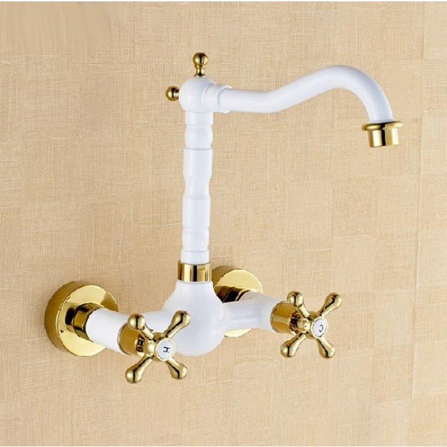 Wall Mounted Gold Plating Bathroom Basin Sink Mixer Faucet