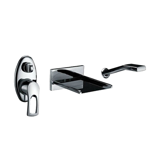 Delightful Le Havre Wall Mounted Waterfall LED Bathtub Faucets with Pull-Out Handheld Shower Head