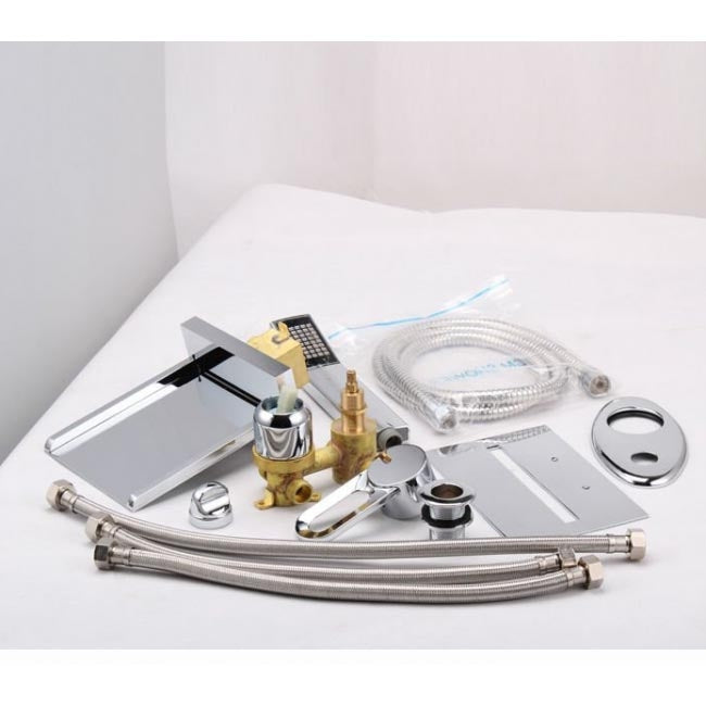 Delightful Le Havre Wall Mounted Waterfall LED Bathtub Faucets with Pull-Out Handheld Shower Head