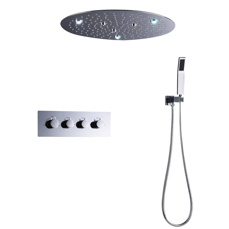 JUNO 20 Inches Round LED Concealed Embedded in Wall Thermostatic Shower with Mixer Valve & Handheld Shower